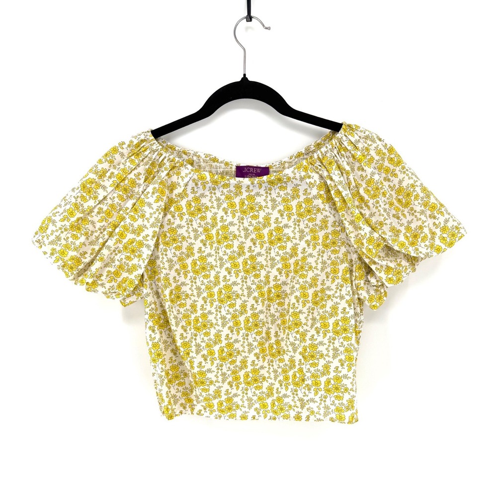 J.Crew Liberty Fabric Floral Puff Sleeve Smocked Crop Top Yellow White Size 8‎